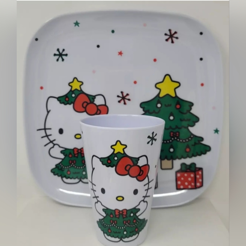 Hello Kitty Plate and Cup  Melamine Christmas Pattern Cookies & Milk